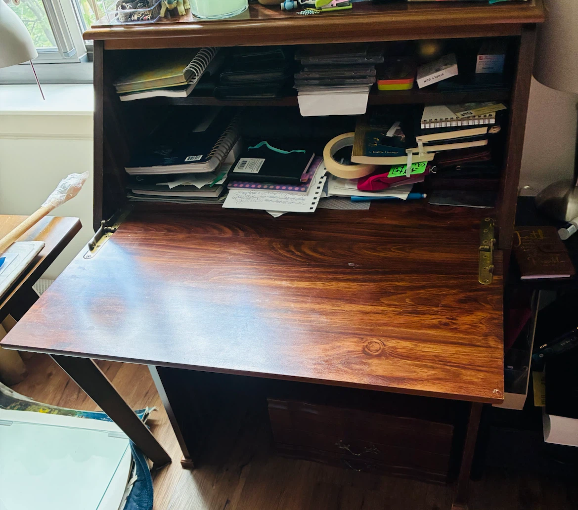 Vintage Wood Writing Desk with Drop Front