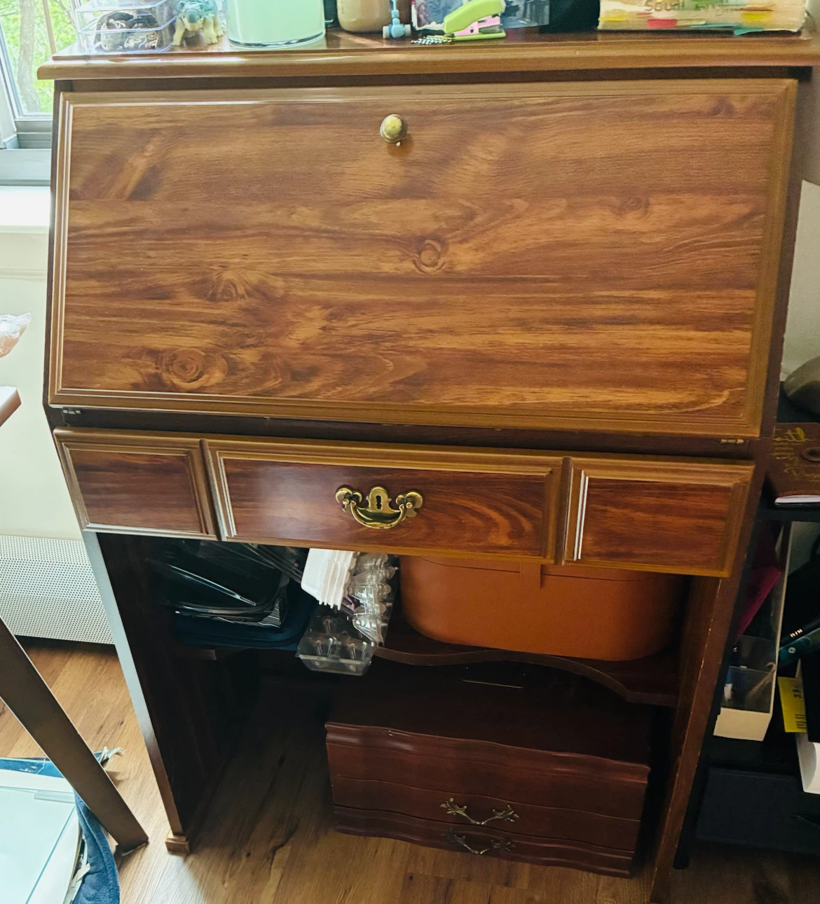 Vintage Wood Writing Desk with Drop Front - photo 2