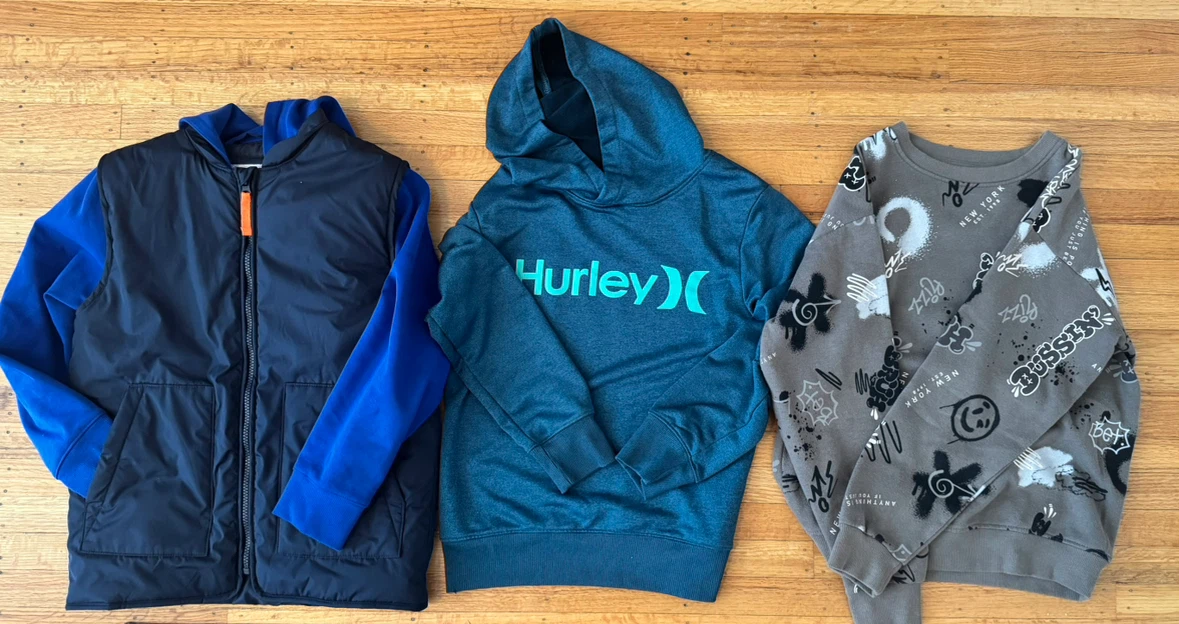 Selection of three assorted hoodies and sweatshirts