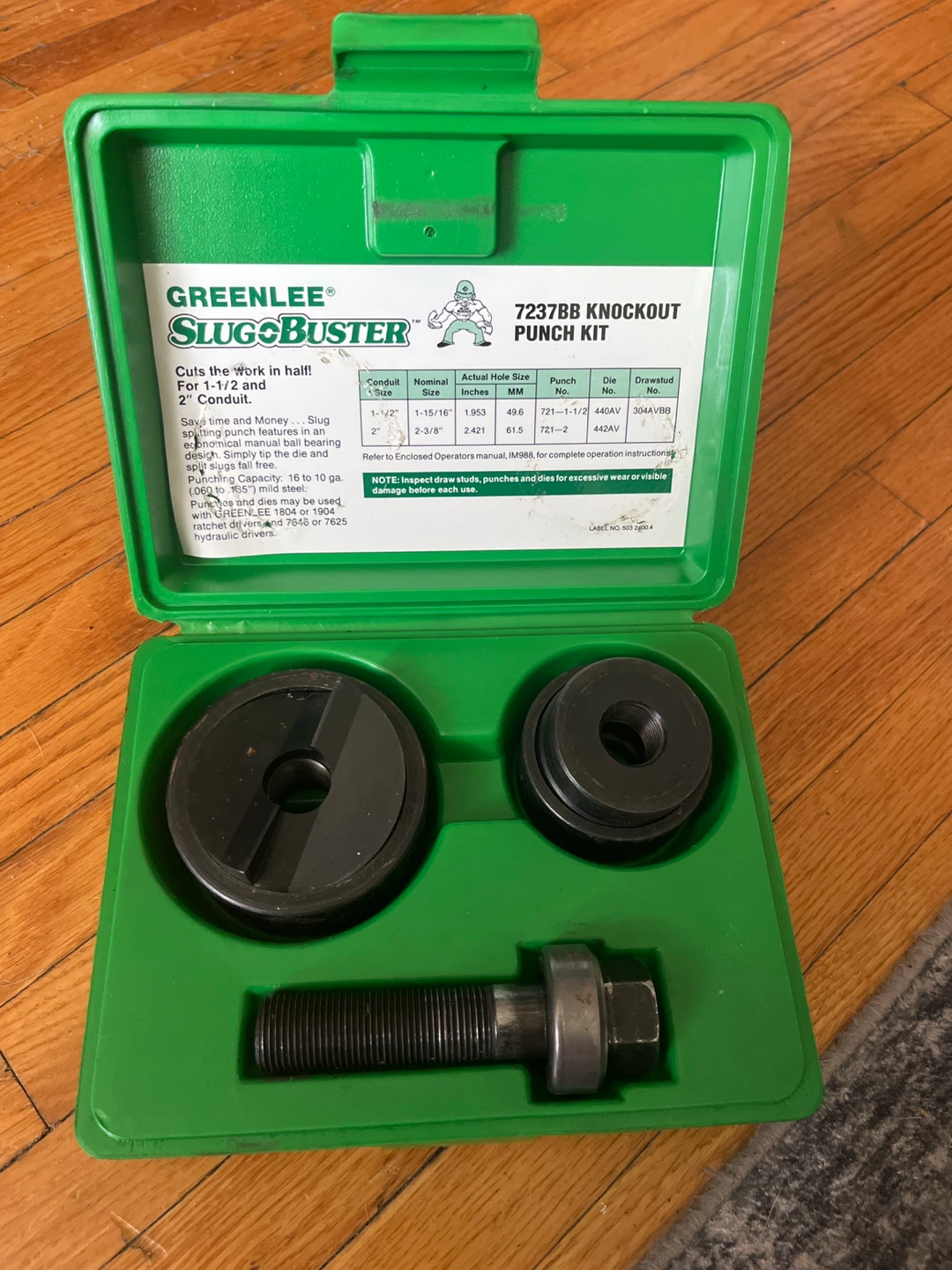 Greenlee 7237BB Slug-Buster Knockout Punch Kit - photo 3