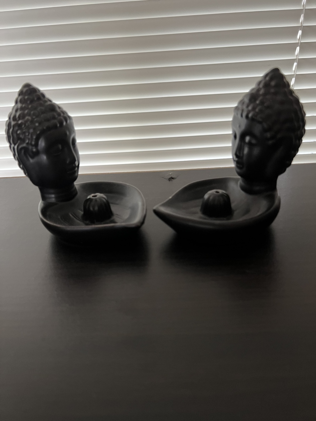 Set of 2 Matte Black Buddha Incense Holders