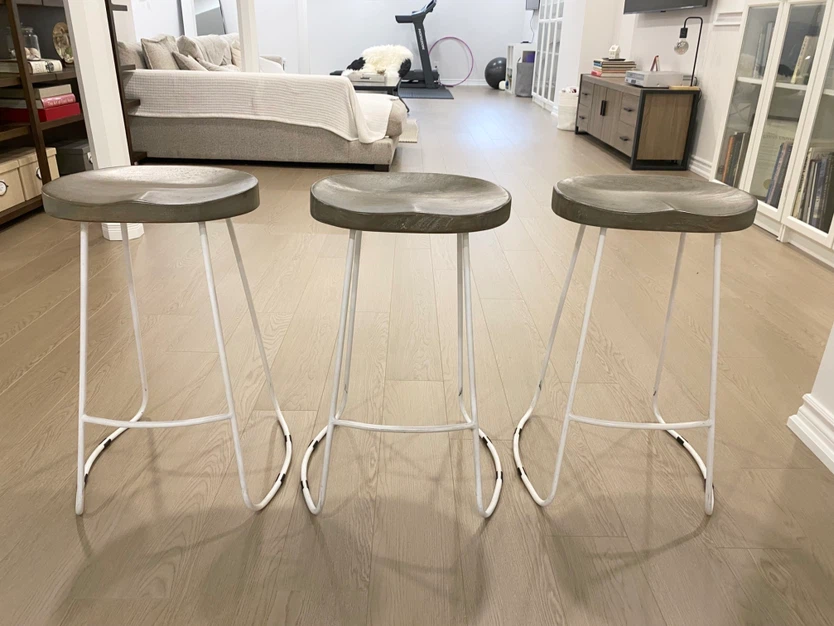 Set of 3 Solid Wood 25” Counter Stools Gray and White - photo 3