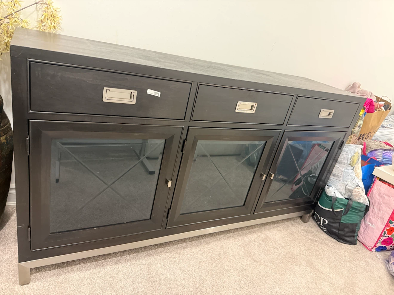 🗄️Dark Wood Buffet Cabinet with Glass Doors
