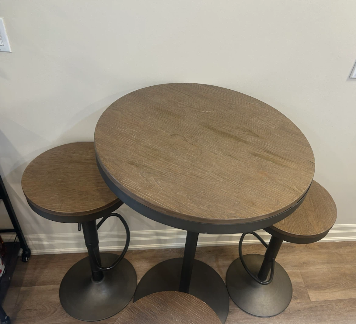 Wood and Metal Bar Table Set with 3 Stools - photo 2
