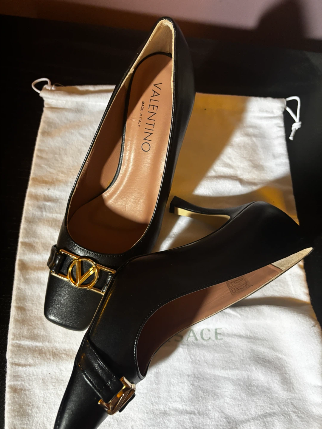 Valentino Black Leather Heels Size 7 - photo 3