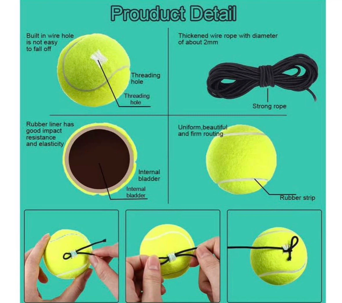Tennis Trainer Rebound Ball, Tennis Ball Trainer, with 3 String - photo 3