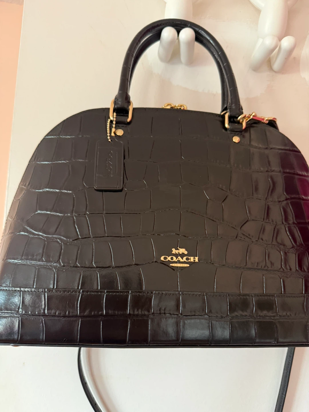 Coach Crocodile Embossed Black Satchel