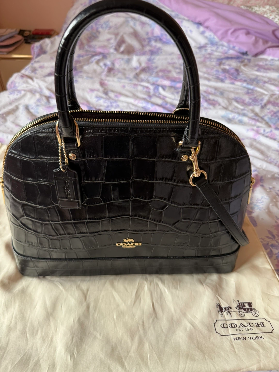 Coach Crocodile Embossed Black Satchel - photo 3