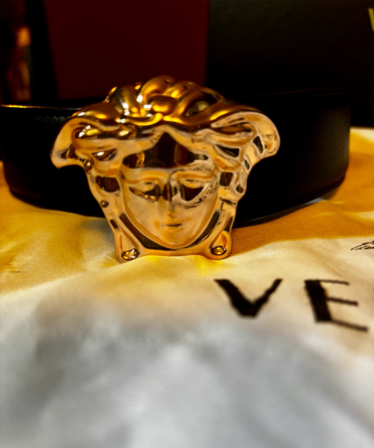 Versace Medusa Buckle Belt - Black Leather