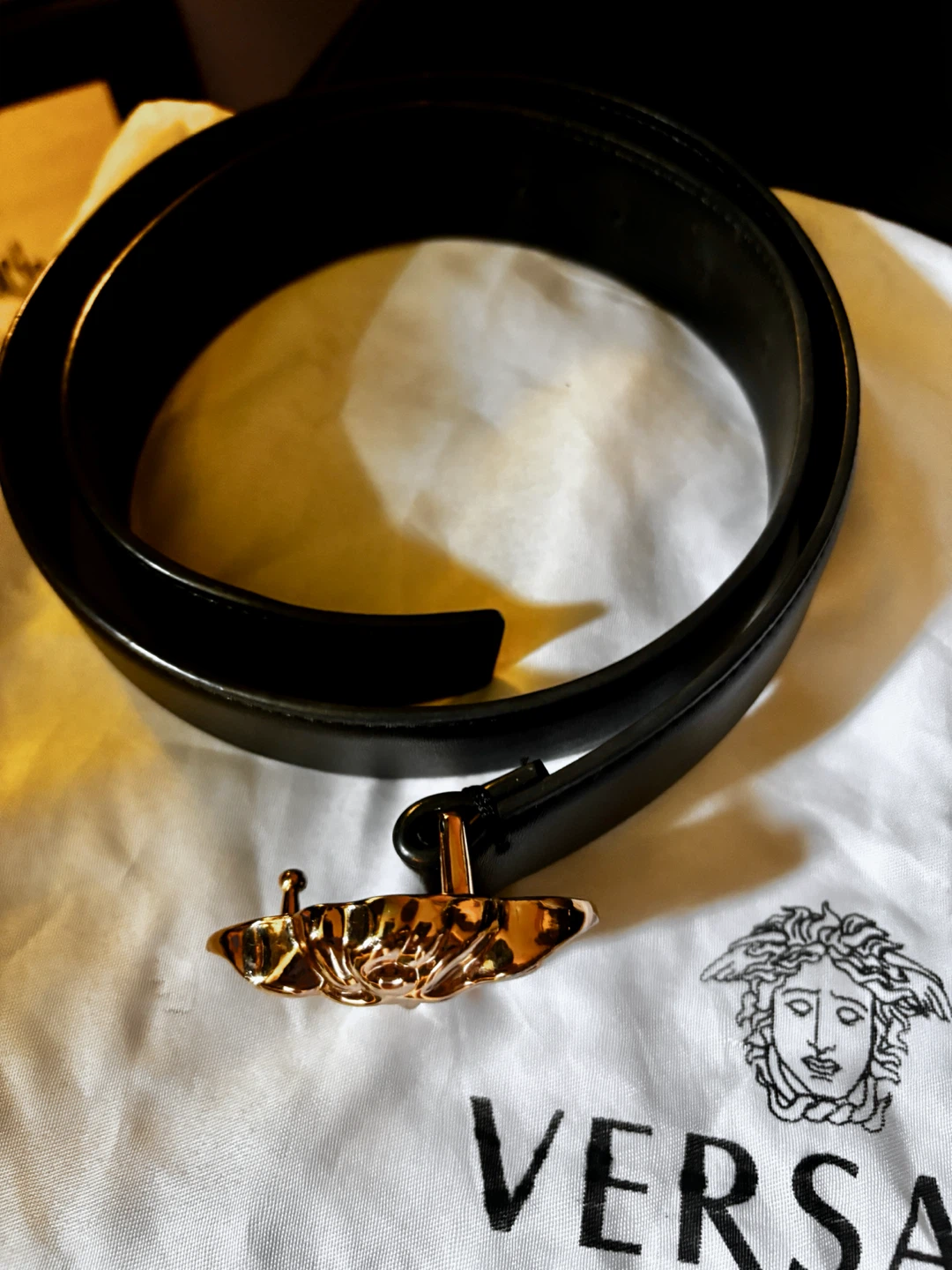 Versace Medusa Buckle Belt - Black Leather - photo 2