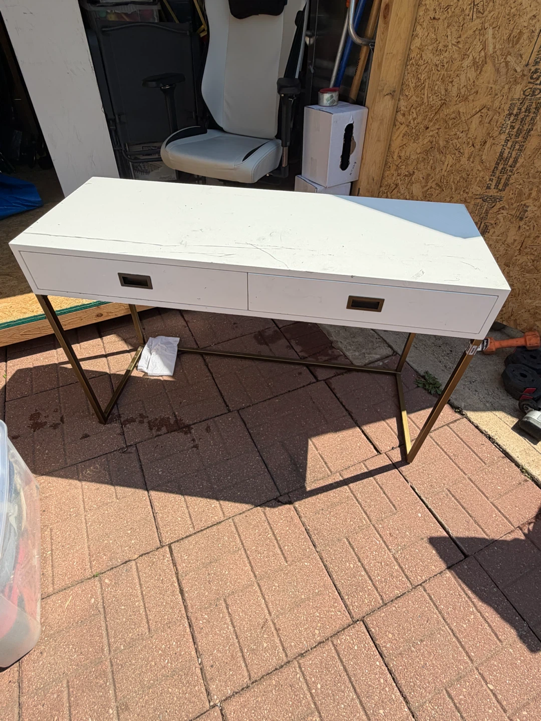 White Desk with Built-in Power Outlet