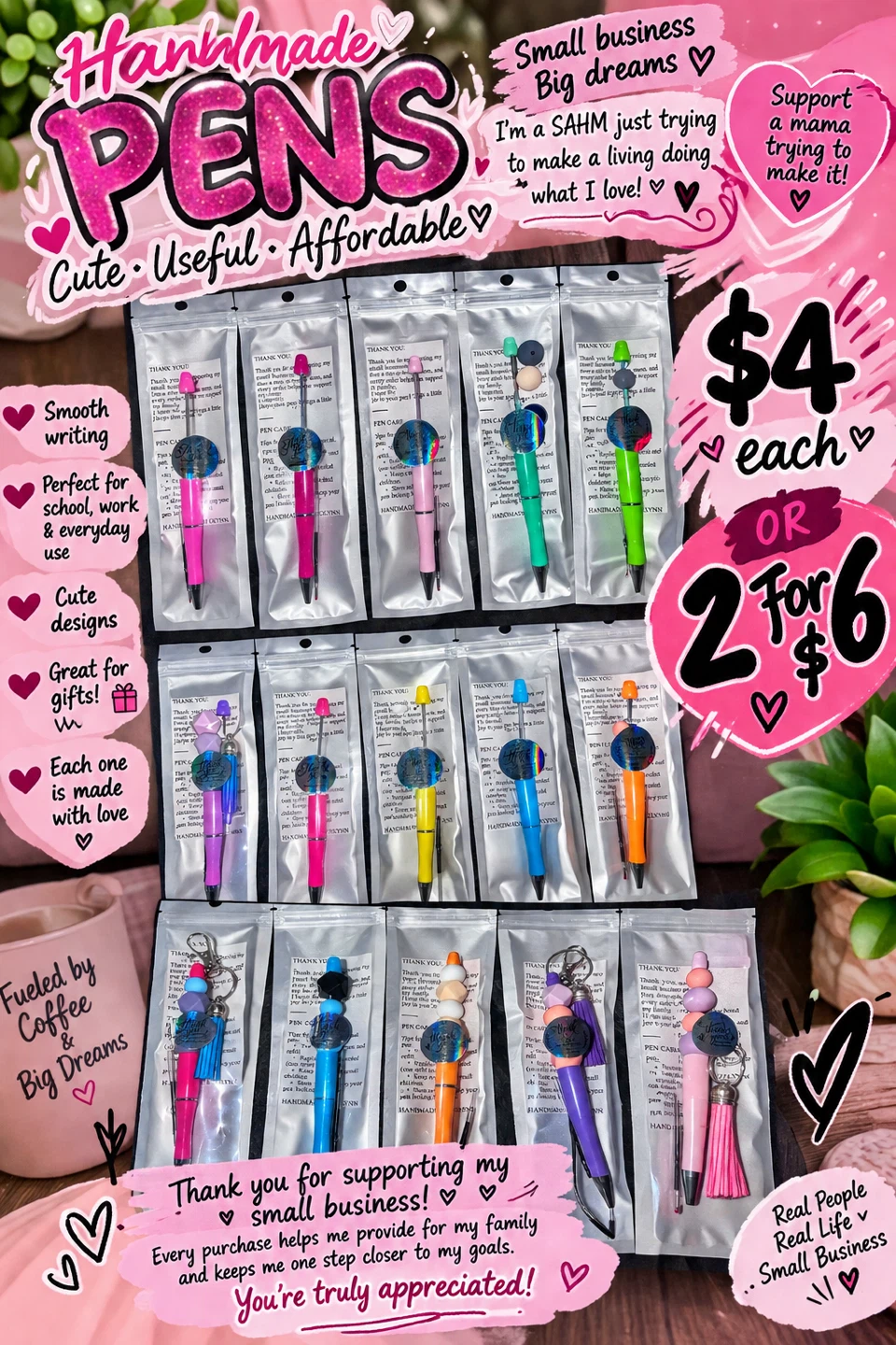 Handmade Beaded Pens ✨ Cute Custom Pens | $4 Each or 2 for $6