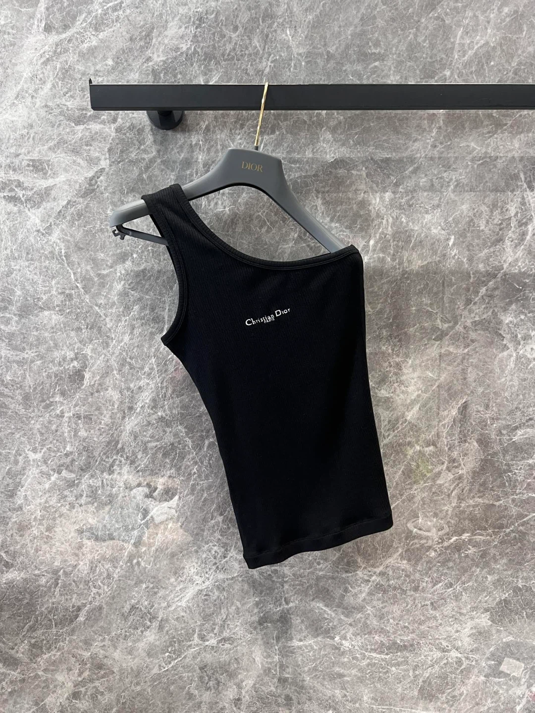 Black One-Shoulder Ribbed Tank Top