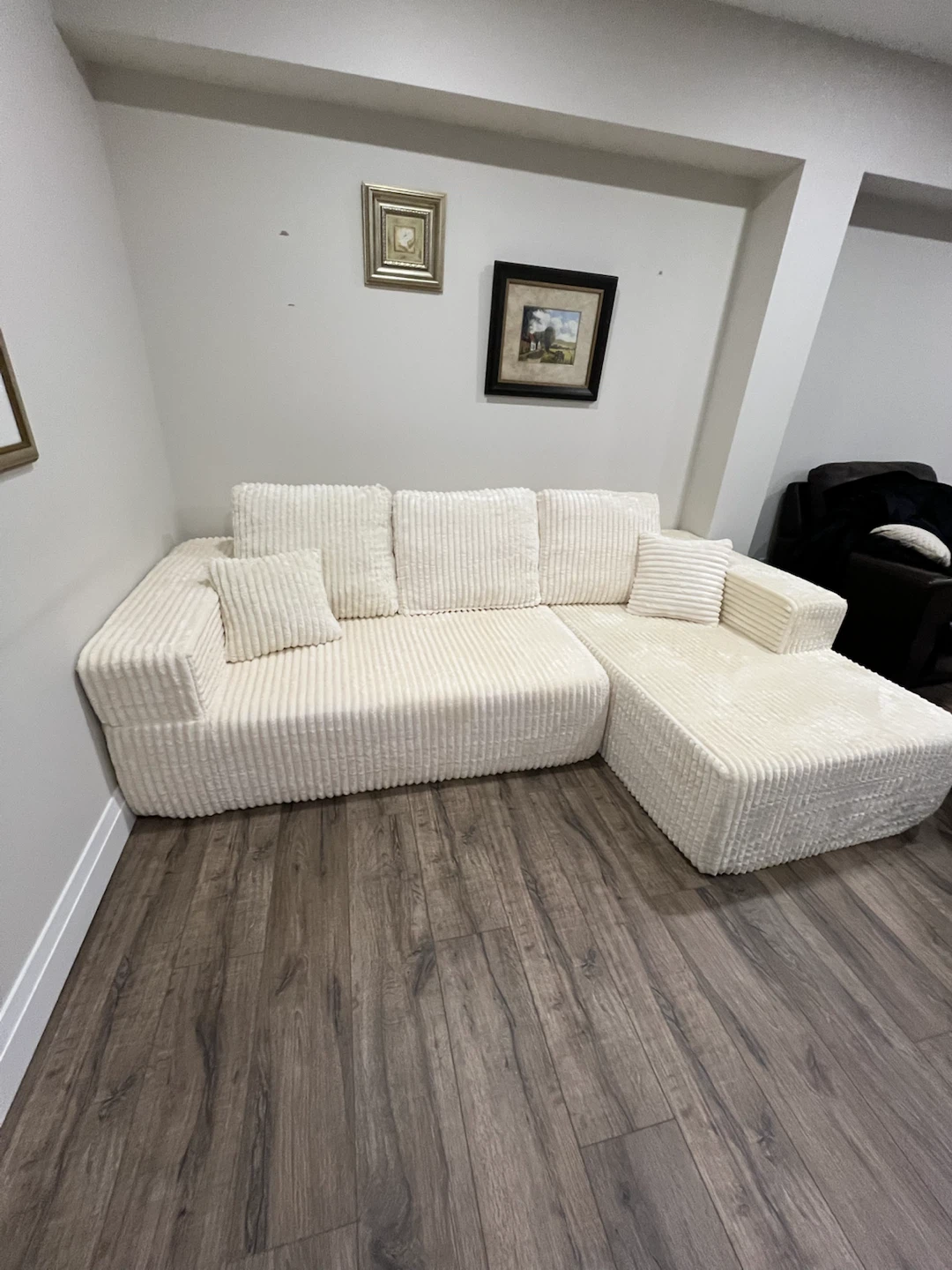 Cream Boneless Sectional Sofa with Chaise
