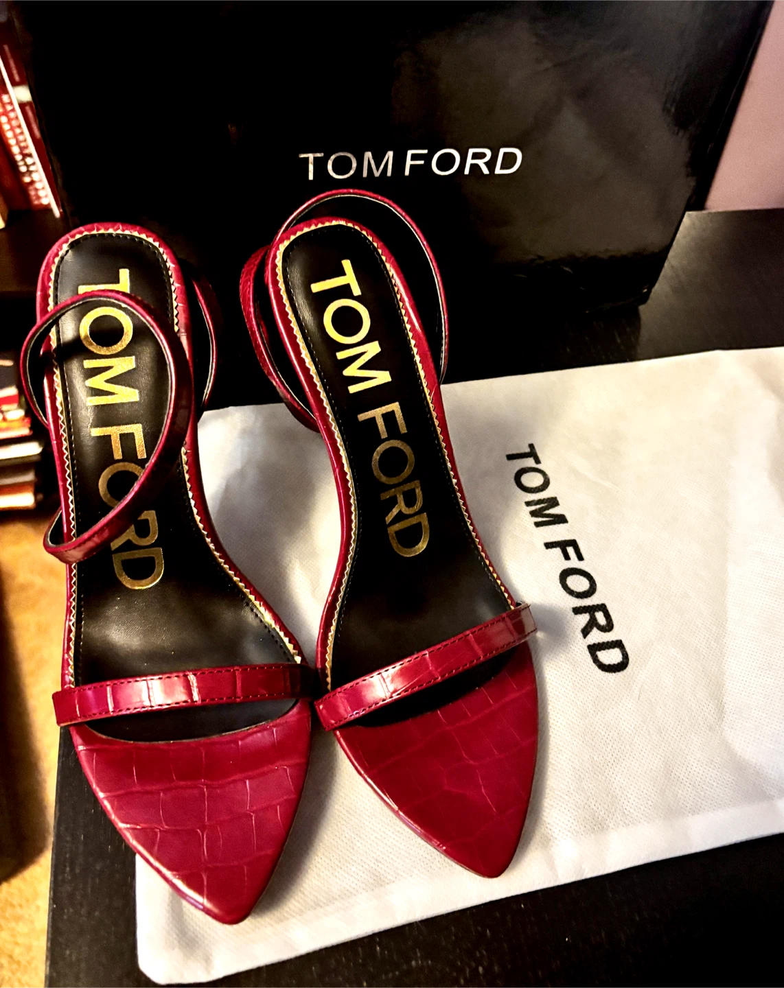 Tom Ford Red Croc Stiletto Heels with Padlock Detail - Size 39 - photo 3