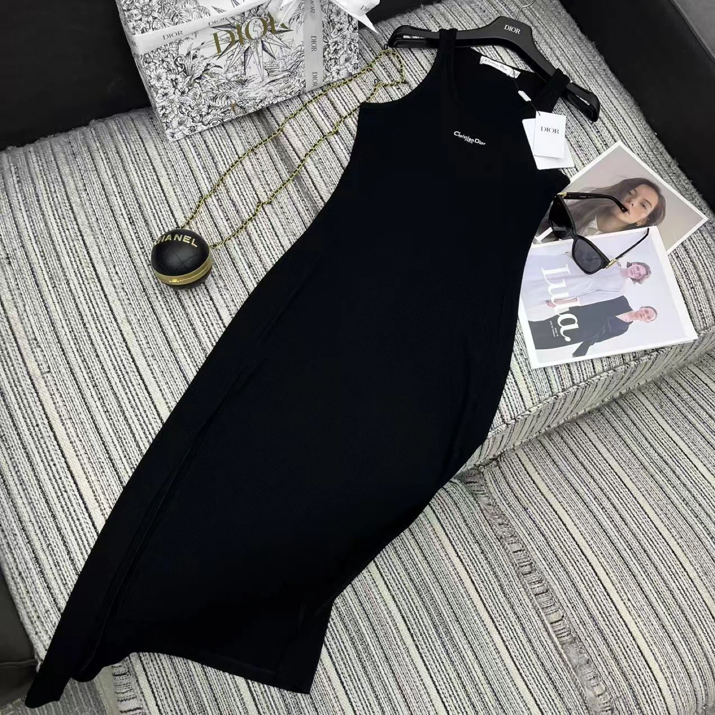 black ribbed tank dress