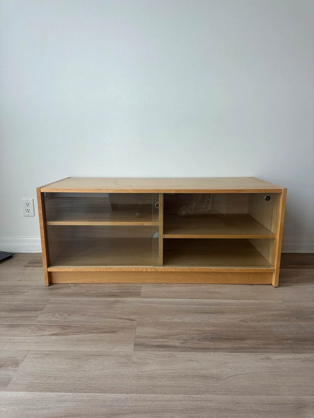 Light Wood Media Console with Glass Doors