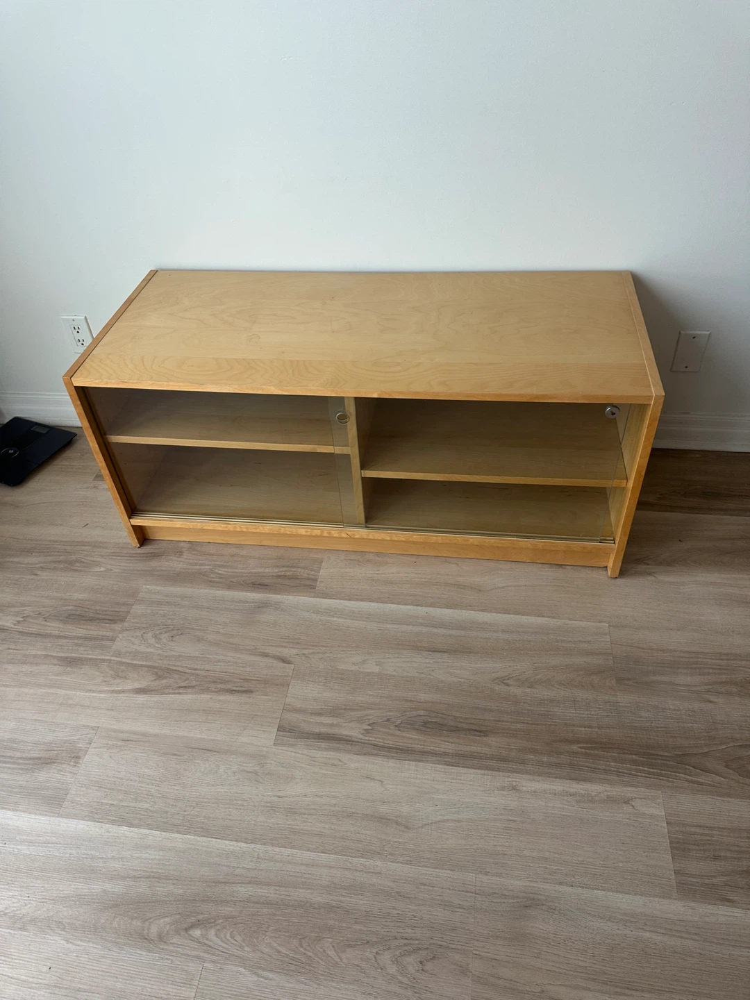 Light Wood Media Console with Glass Doors - photo 2
