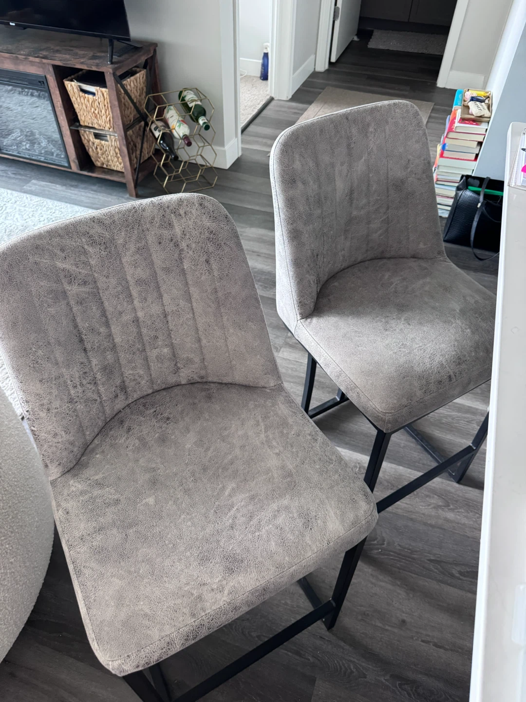 Set of 2 Grey Faux Leather Bar Stools - photo 2
