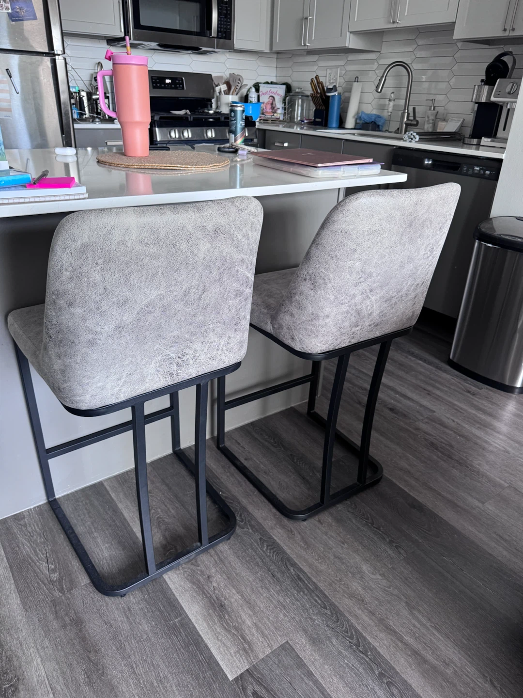 Set of 2 Grey Faux Leather Bar Stools - photo 4