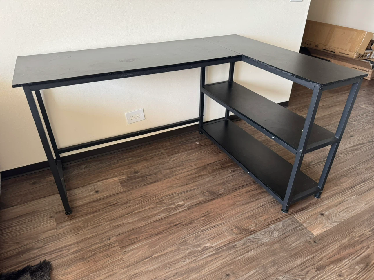 Black L-Shaped Corner Desk with Shelves
