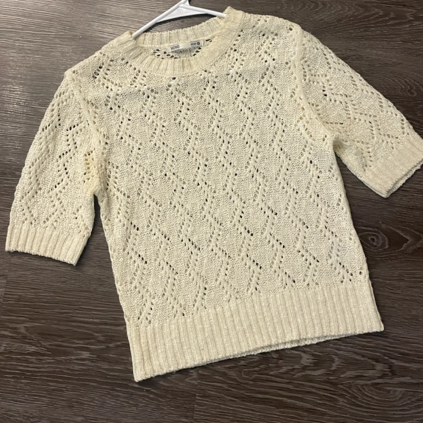 Cream Short Sleeve Knit Sweater Size S - photo 3