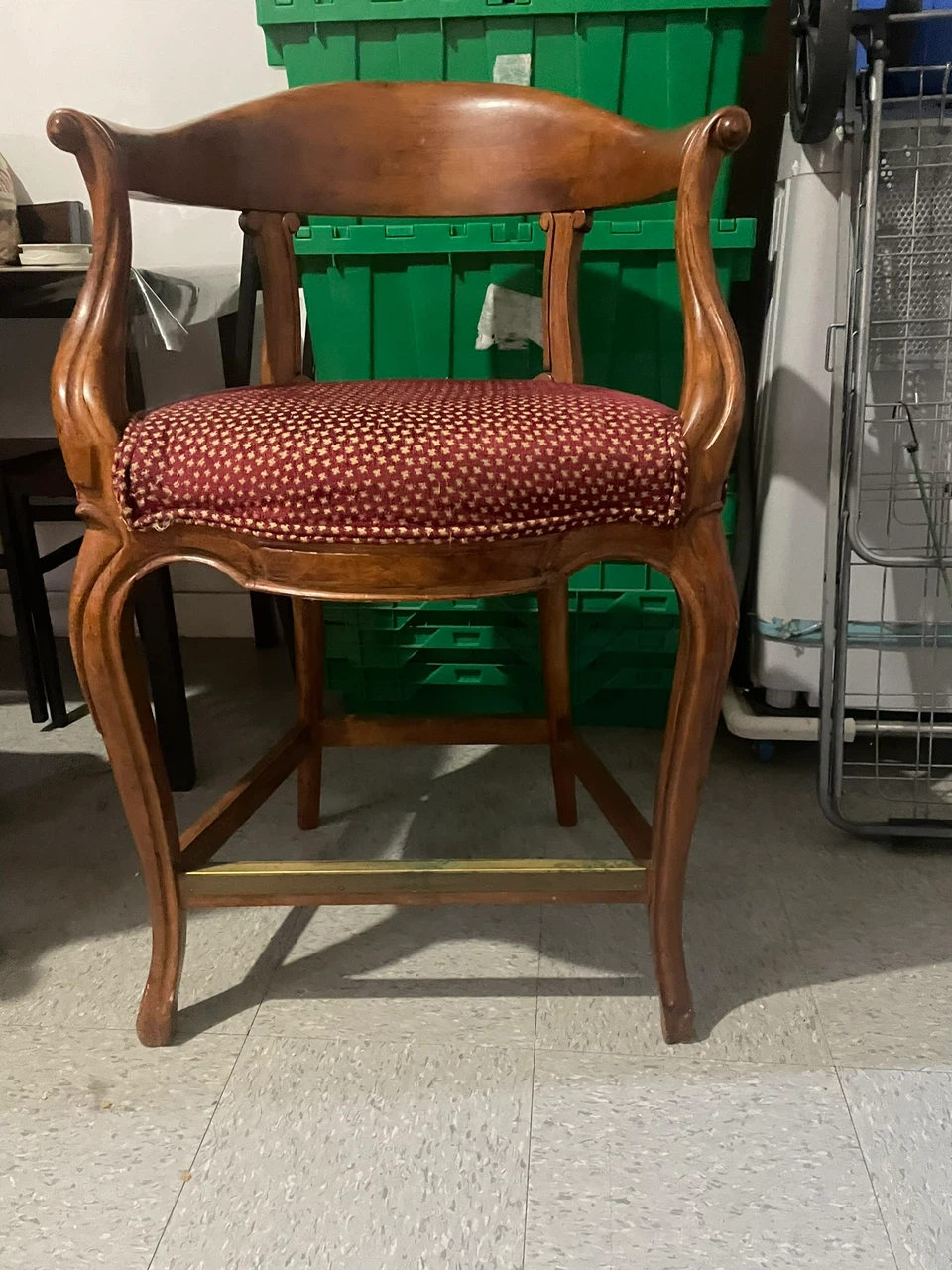 Vintage Accent Chair with Red & Gold Upholstery