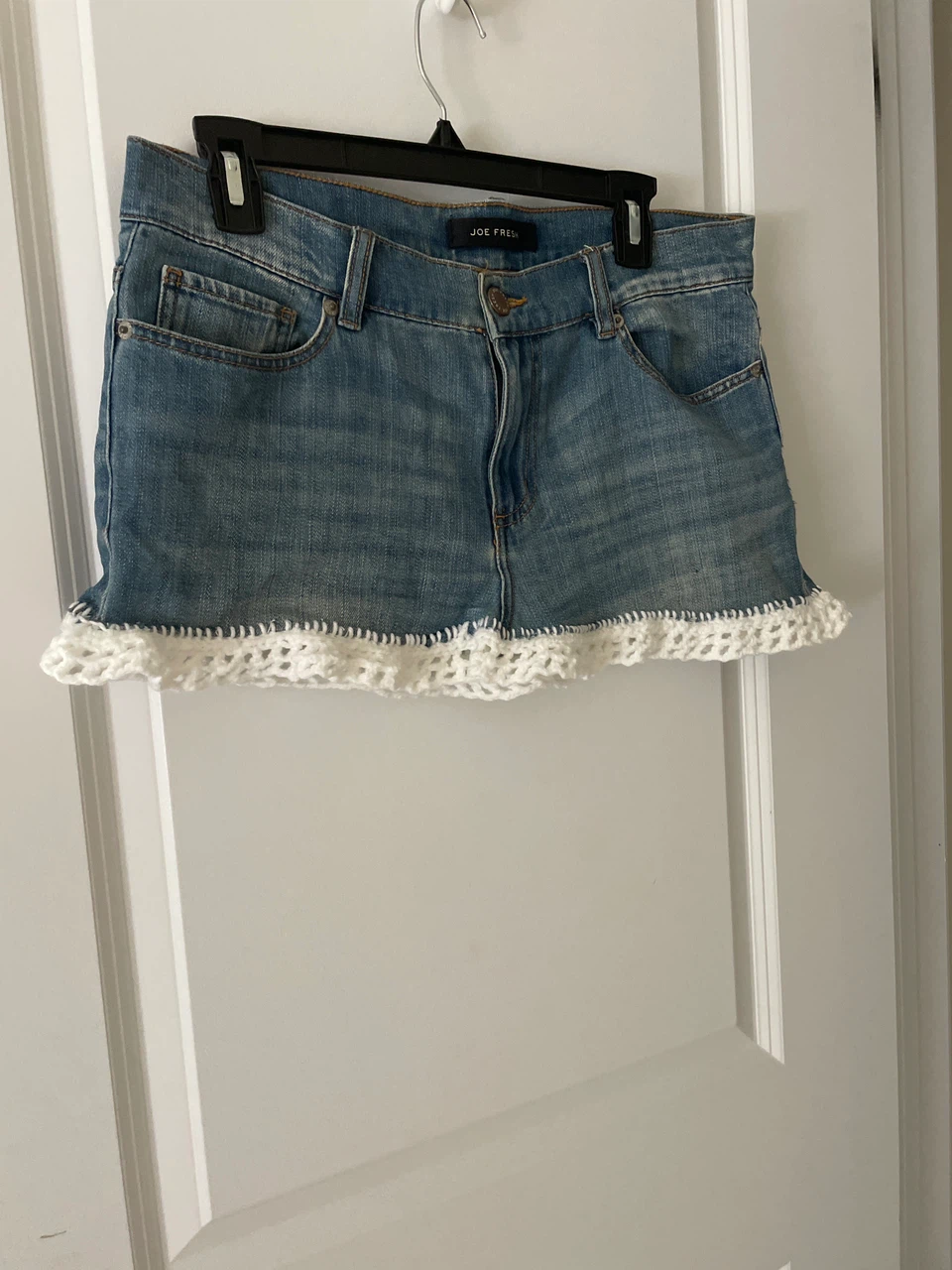 Denim Skirt with Crochet Trim