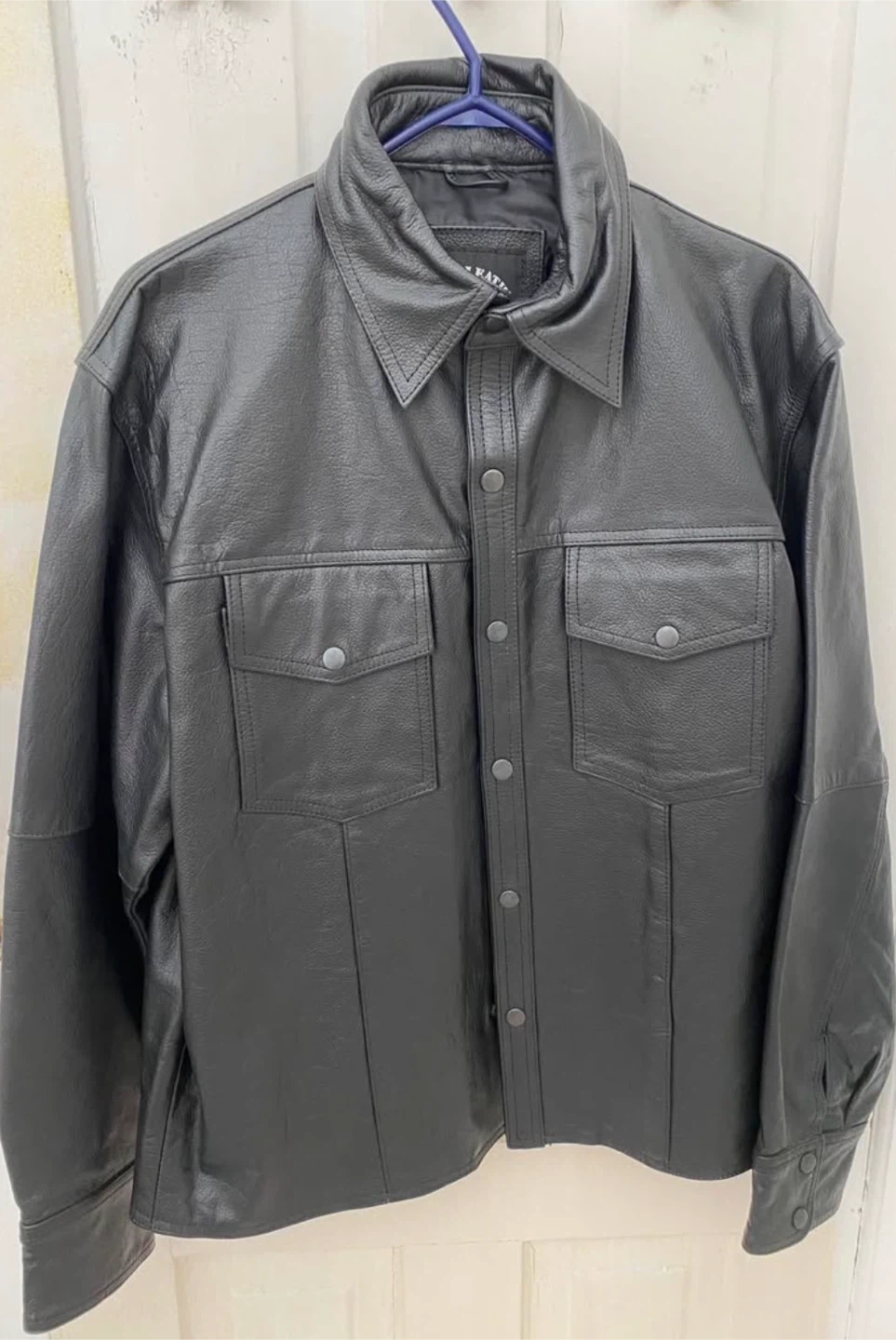Black Leather Button-Up Shirt Jacket