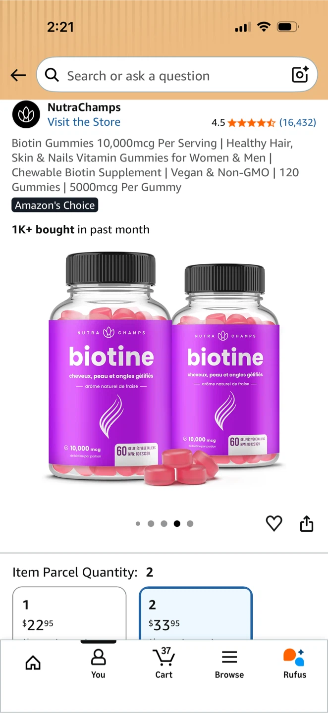 NutraChamps Biotin Hair, Skin & Nails Gummies (2 Pack) - photo 2