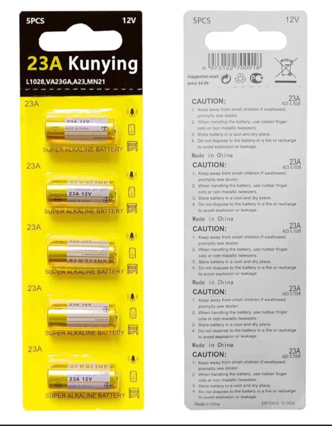 23A 12 Volt Battery A23 Batteries