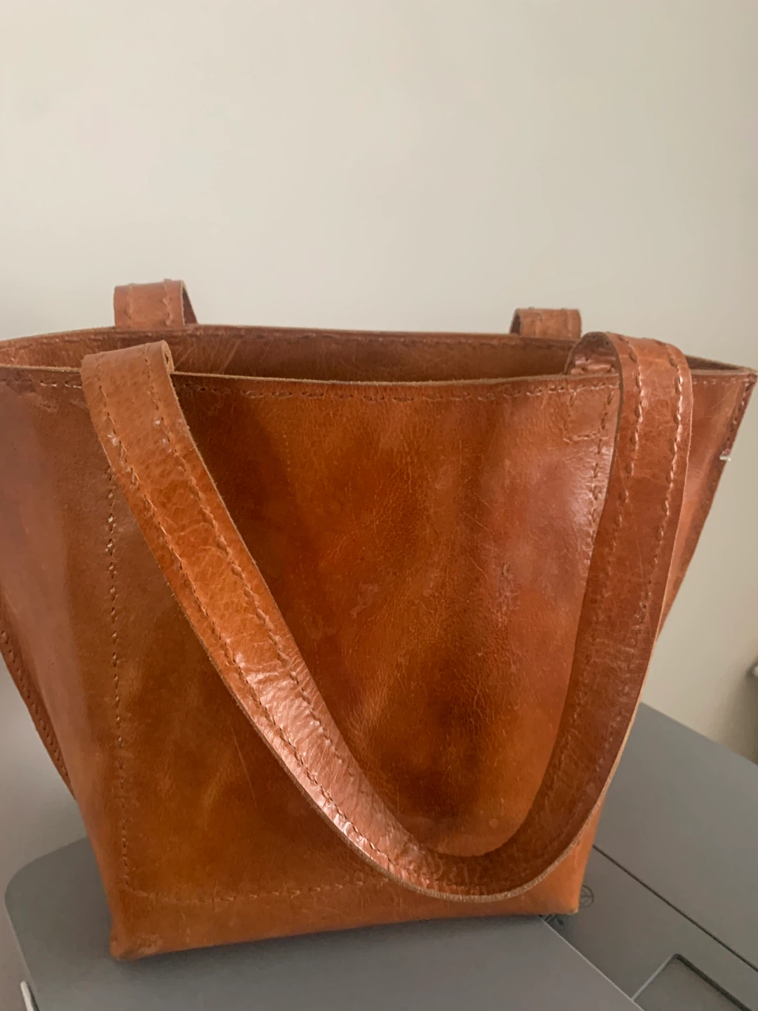 Tan Brown Leather Tote Bag