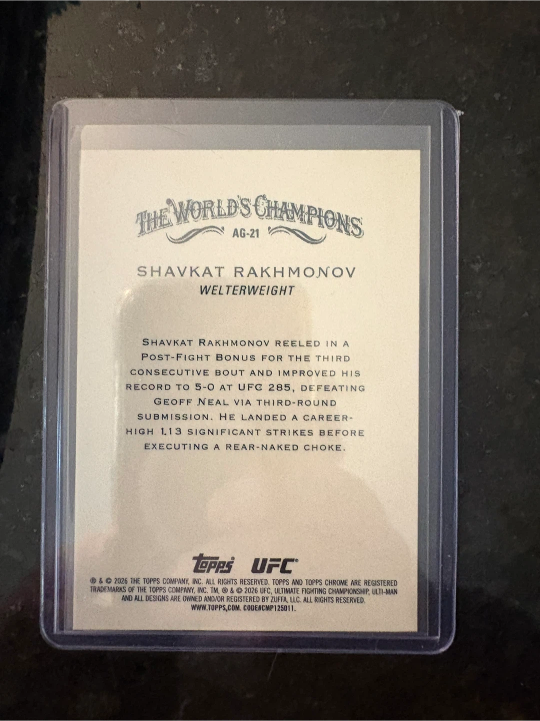 Topps Allen & Ginter Shavkat Rakhmonov UFC Card - photo 2