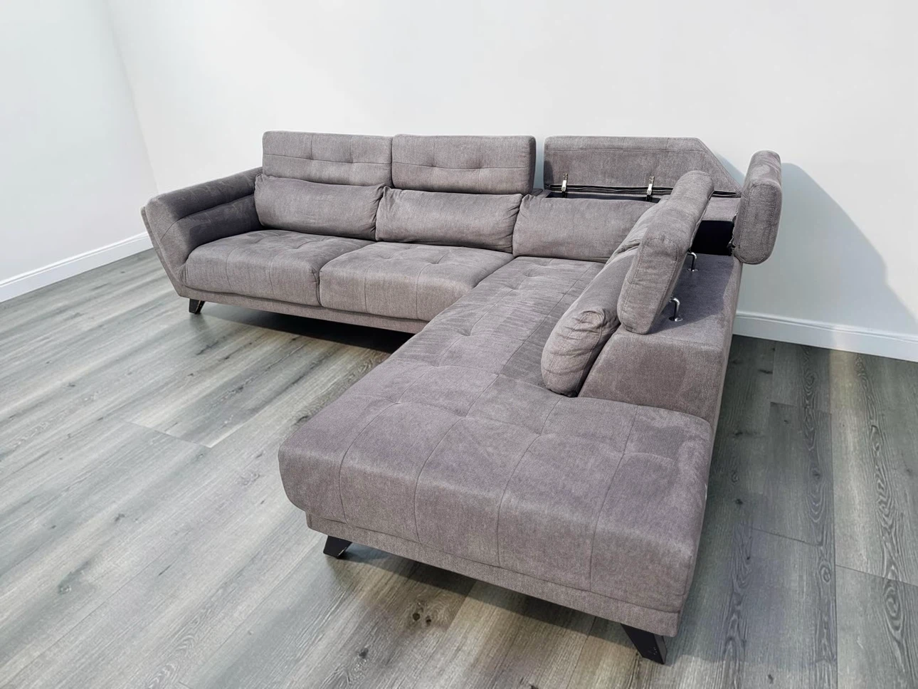 Grey Sectional Sofa with Adjustable Headrests and storage - photo 2