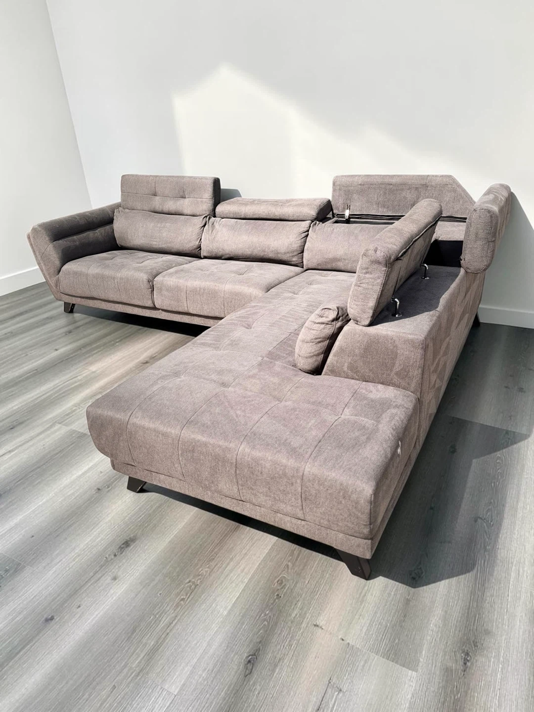 Grey Sectional Sofa with Adjustable Headrests and storage - photo 3