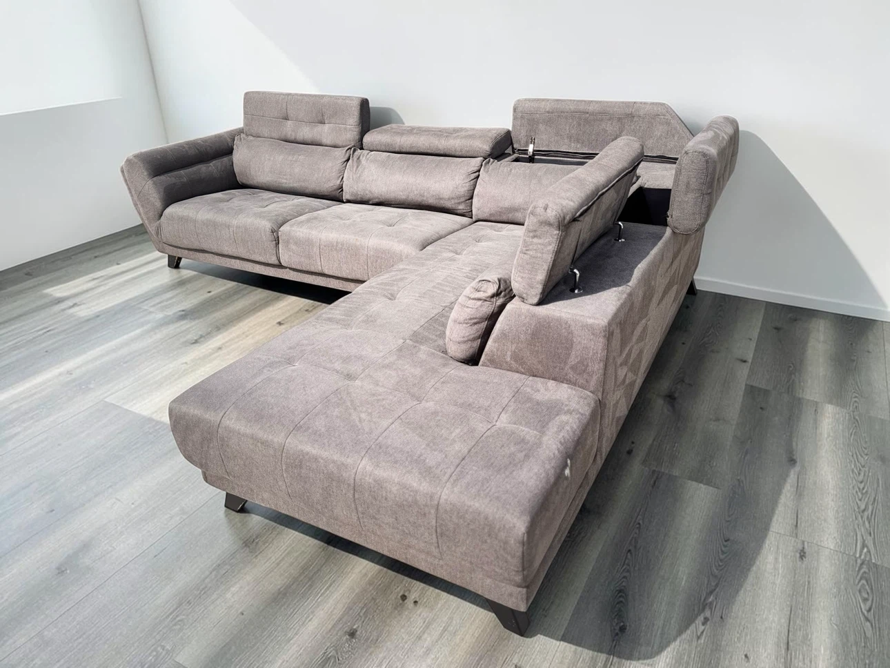Grey Sectional Sofa with Adjustable Headrests and storage - photo 4