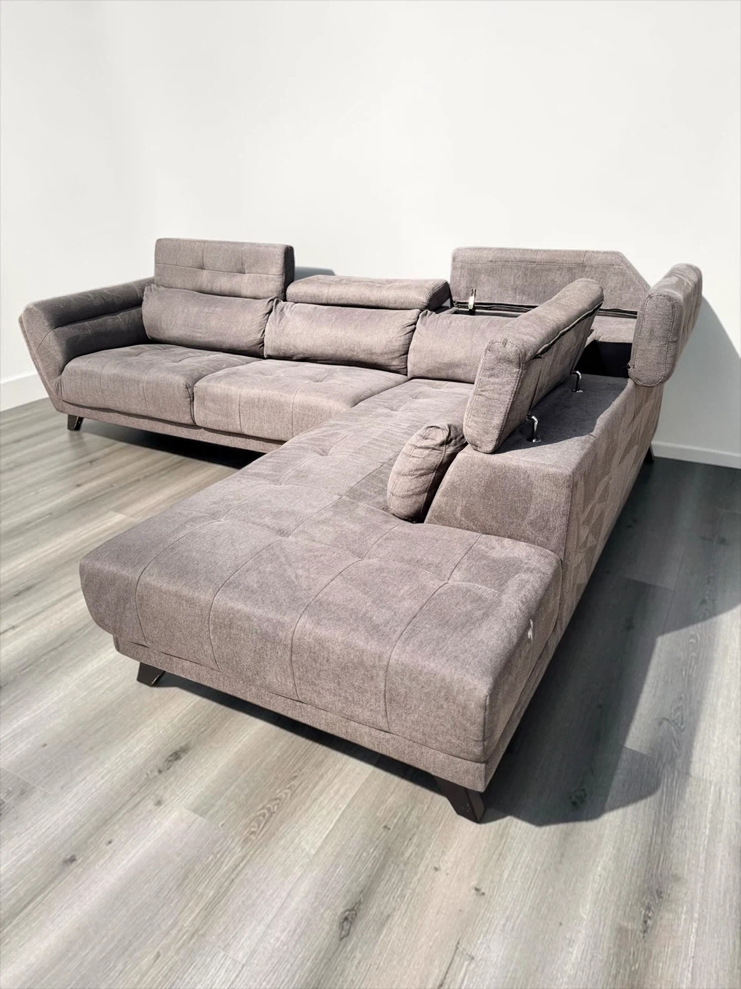Grey Sectional Sofa with Adjustable Headrests and storage - photo 5