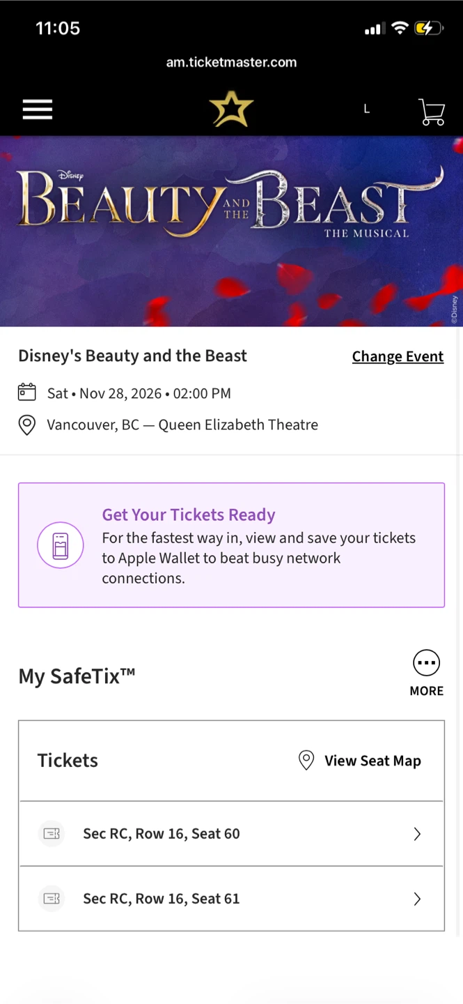 2 Tickets to Beauty and the Beast Musical