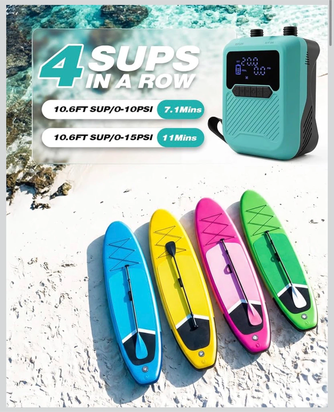 Estgora Paddle Board Electric Pump Rechargeable, 20PSI SUP Pump - photo 2