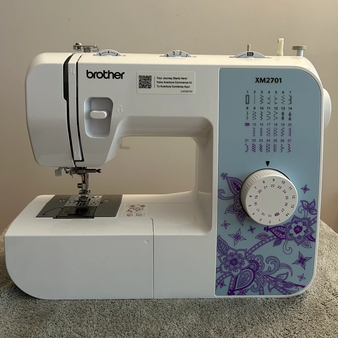 Brother XM2701 Sewing Machine(Used Once) + Free Practice Fabrics