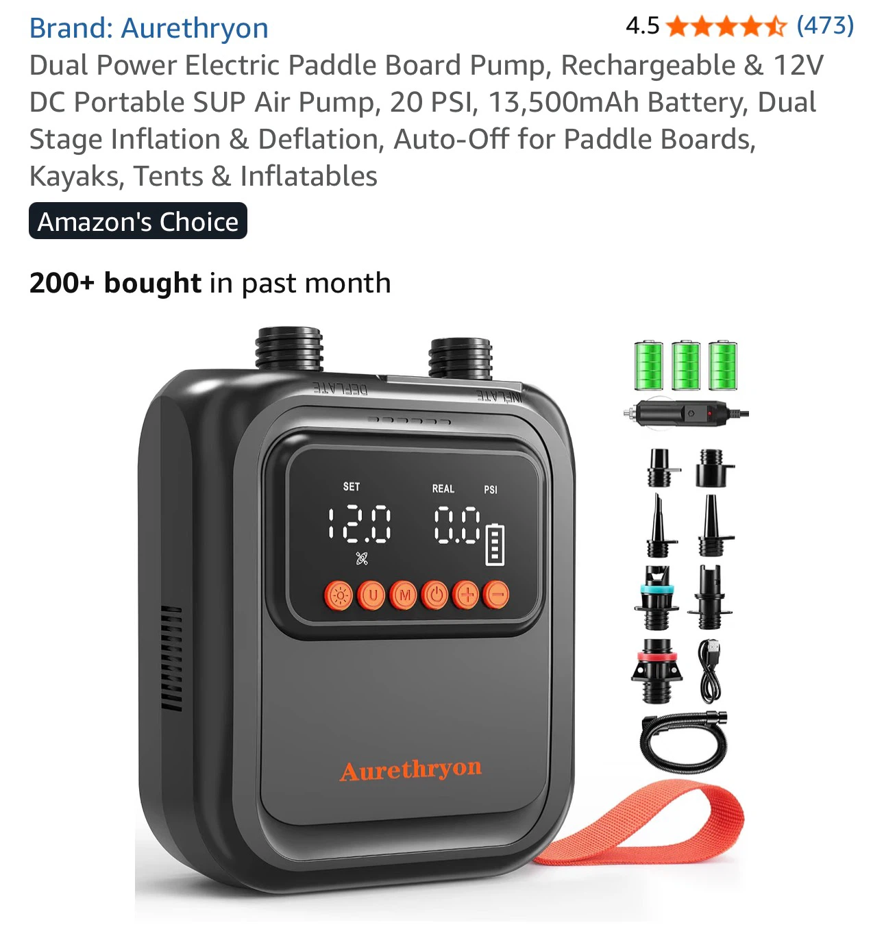 Aurethryon Dual Power Electric Paddle Board Pump