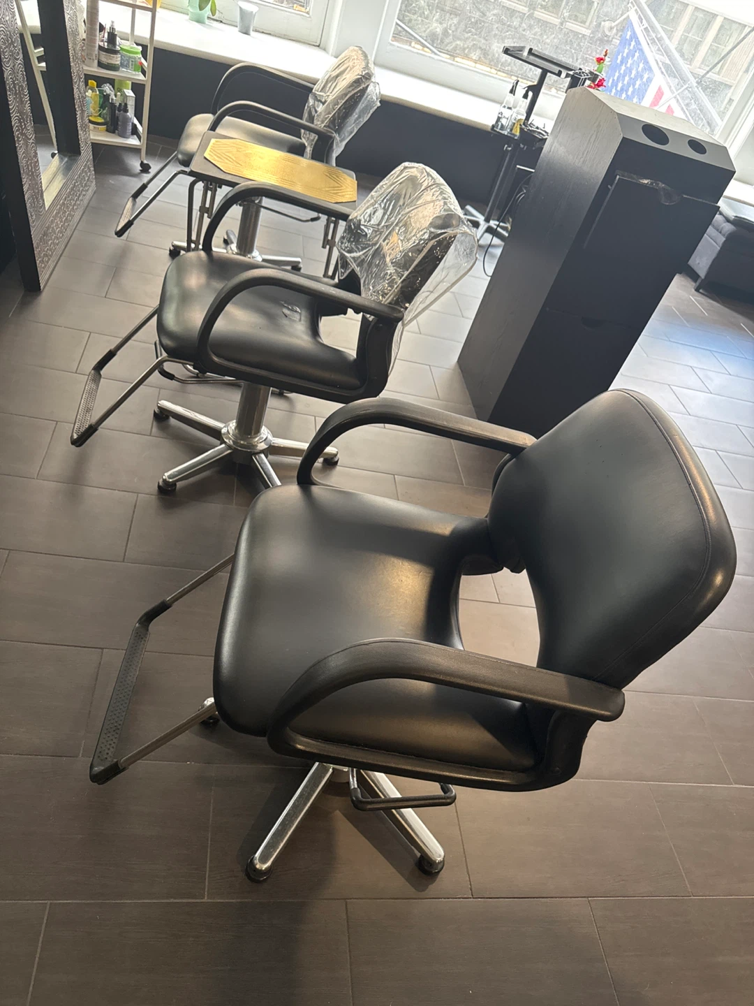 Black Salon Chair with Footrest