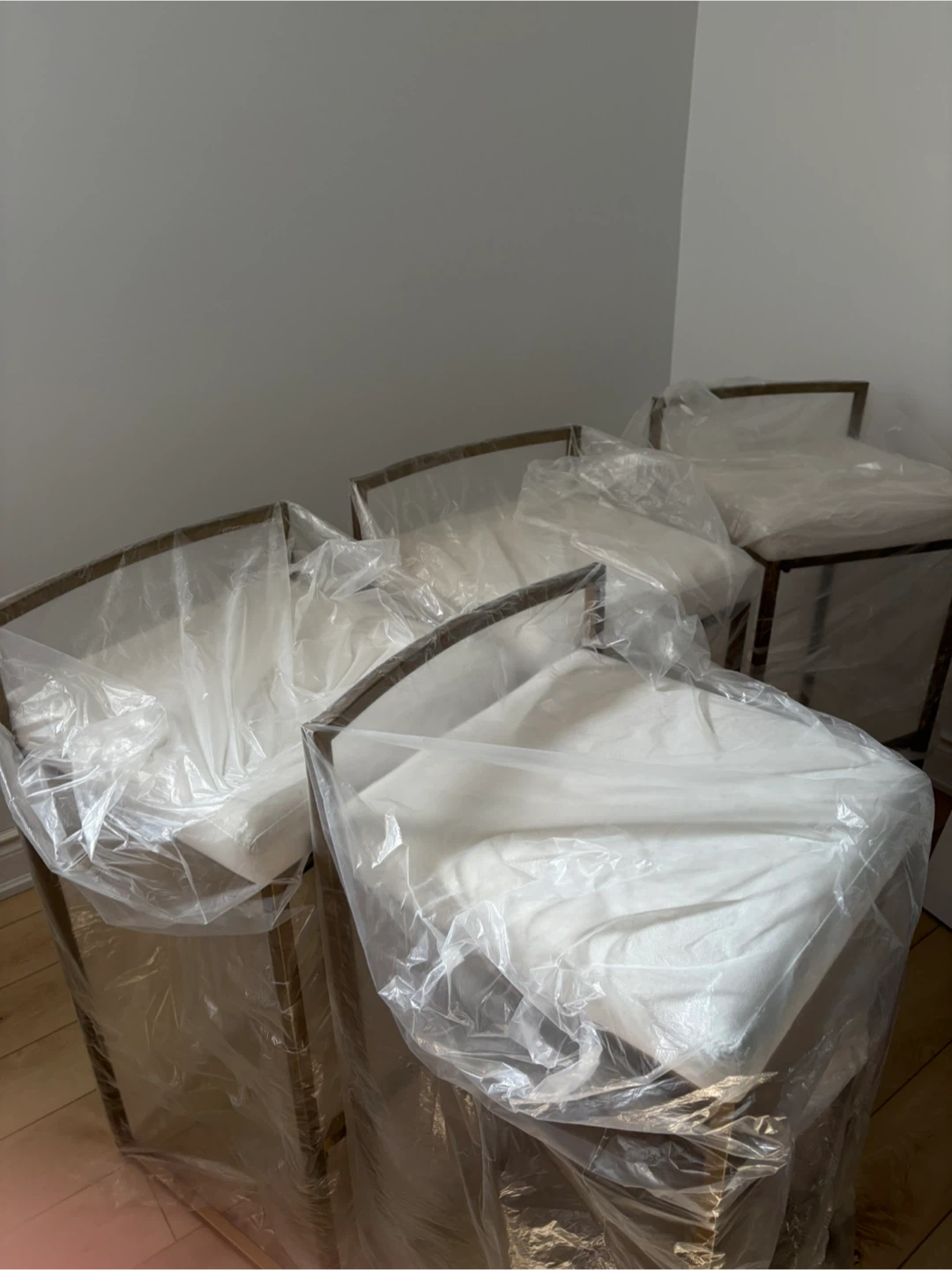 Gold Frame Bar Stool with White Seat - photo 3