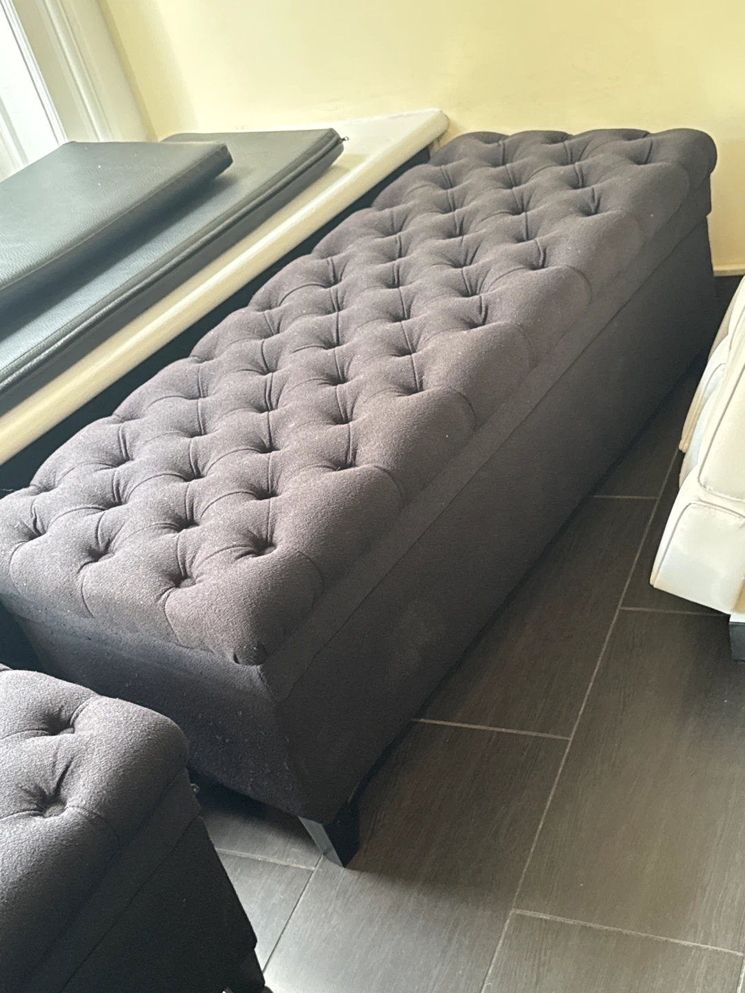 Dark Gray Tufted Storage Bench
