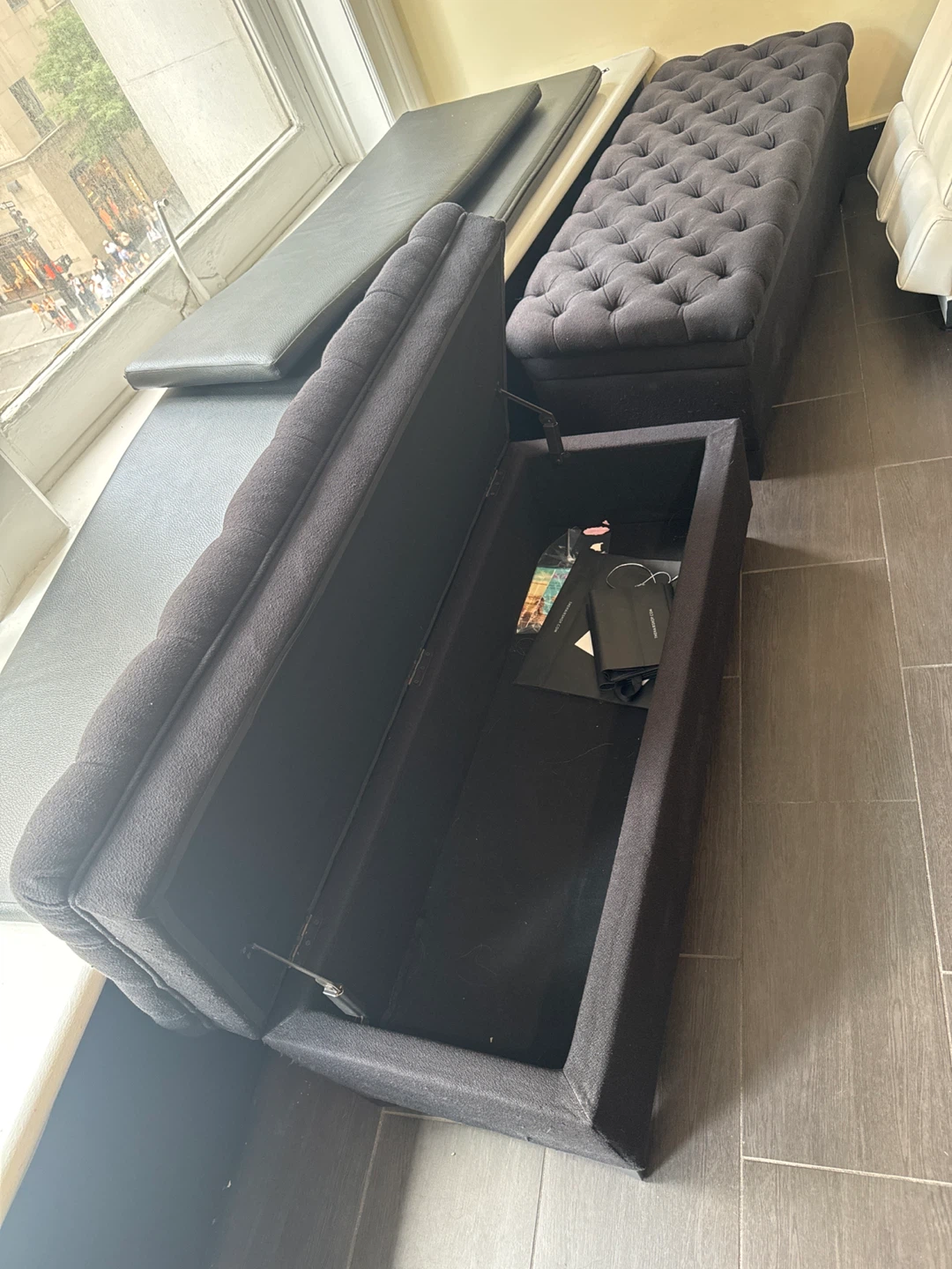 Dark Gray Tufted Storage Bench - photo 2