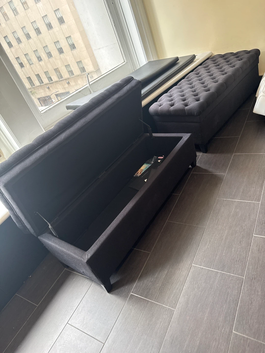 Dark Gray Tufted Storage Bench - photo 3