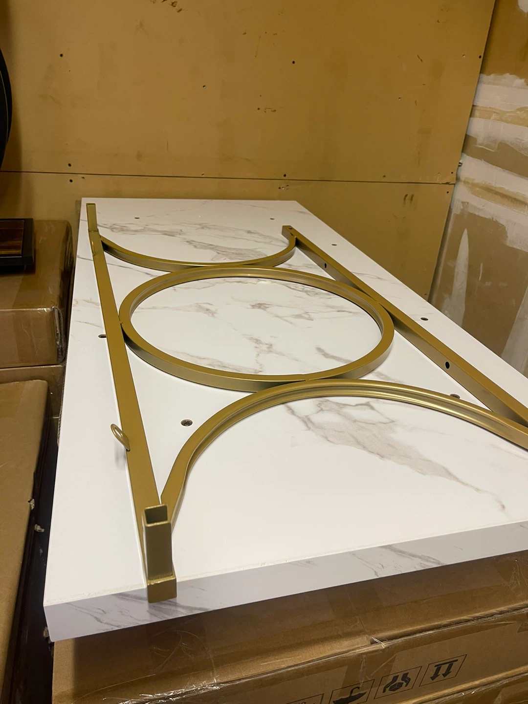 Modern White Coffee Table – Marble-Look MDF | Gold Accent Frame - photo 5