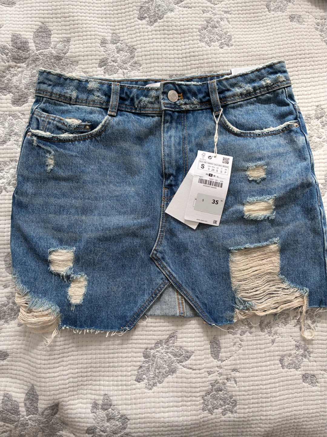 Zara Denim Distressed Mini Skirt