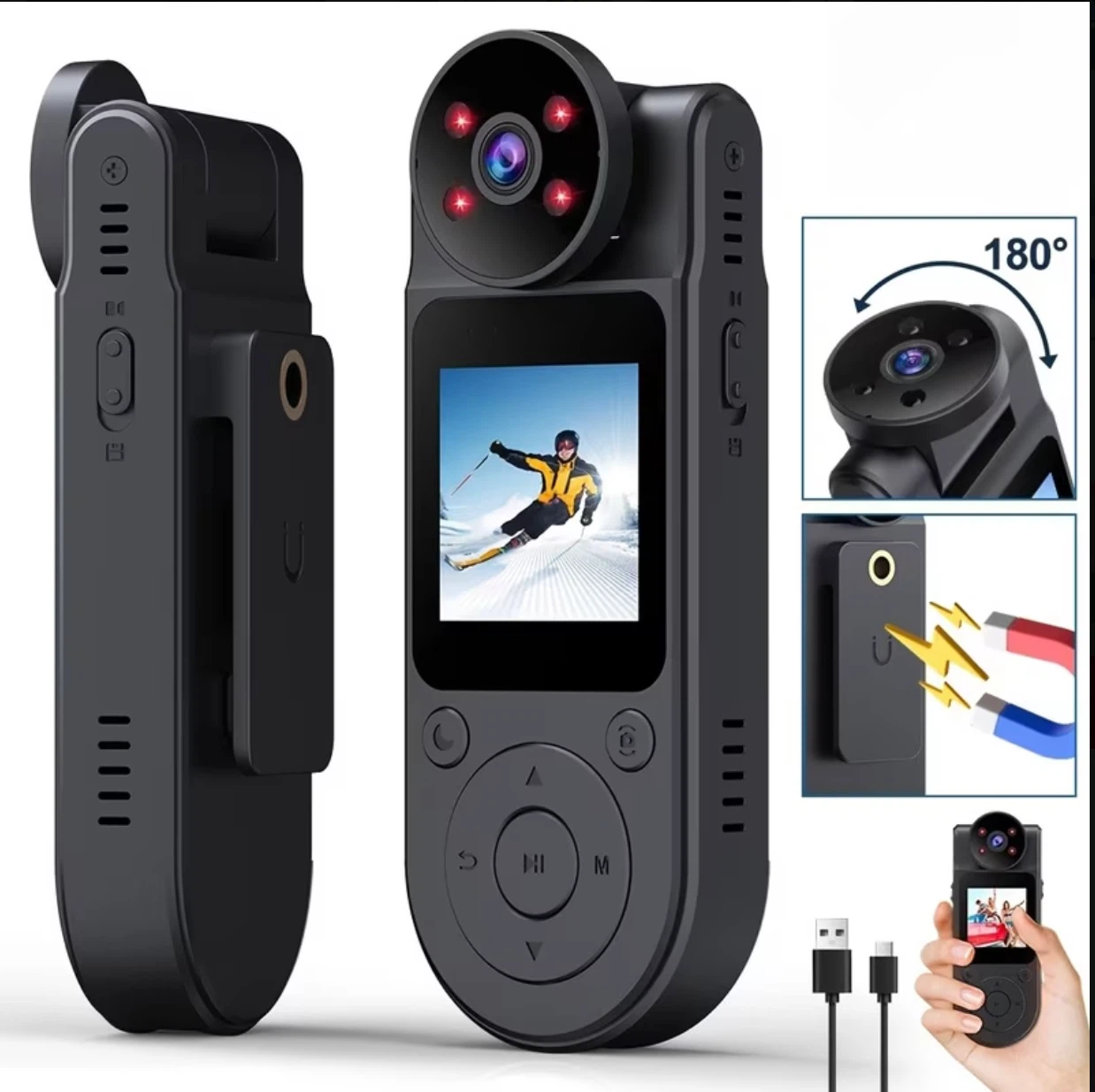 Mini Body Camera with Night Vision & 180° Rotating Lens - photo 4