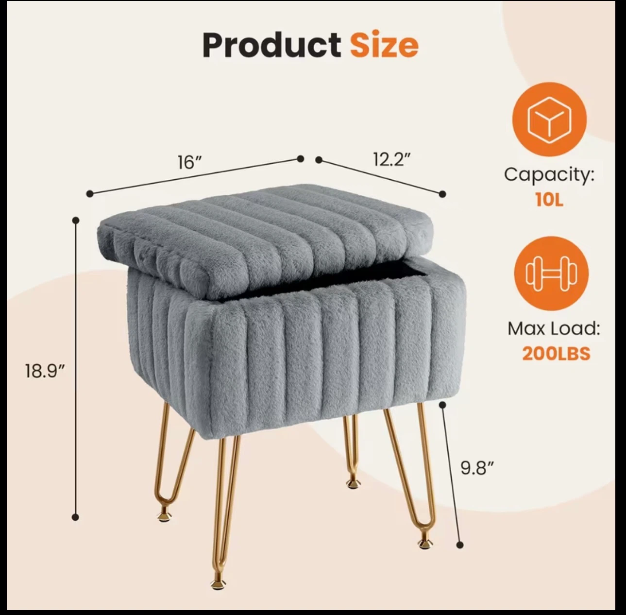 Brand New Storage Ottoman Footrest - 16" L x 12.2" W x 18.9" H - photo 2
